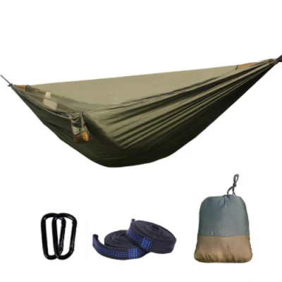 蚊帳付きキャンプハンモック、旅行用ツリーストラップとバックル付きポータブルハンモック、アウトドアバックパッキング ESG16927